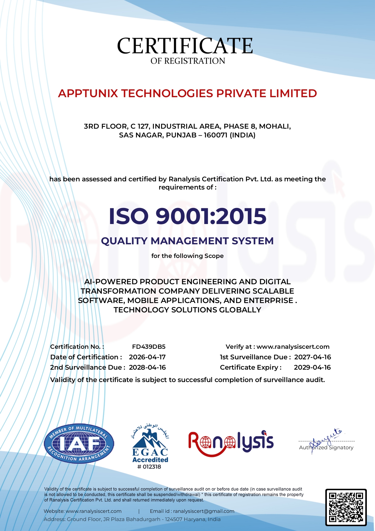 Apptunix ISO 9001 Certification for Quality Standards