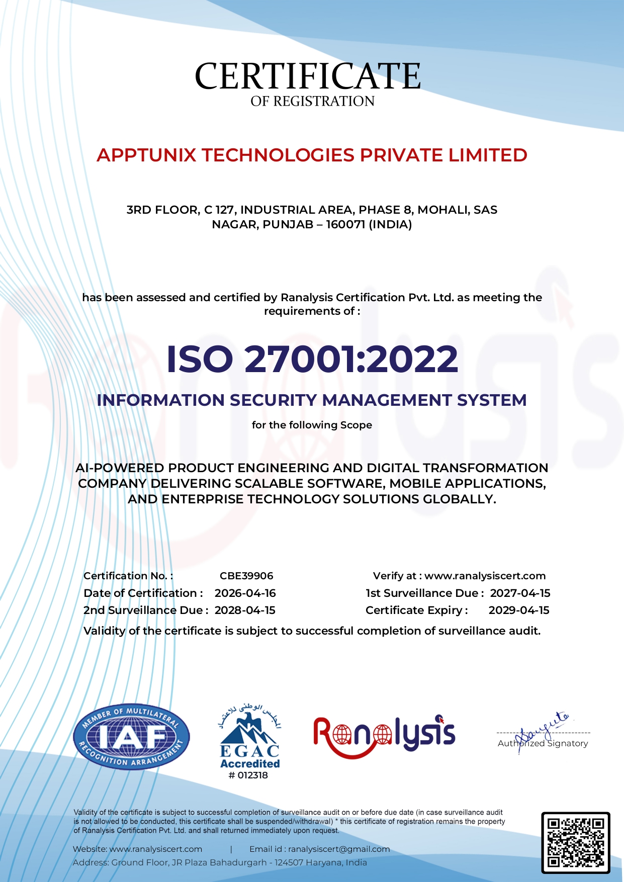 Apptunix ISO 27001 Certification